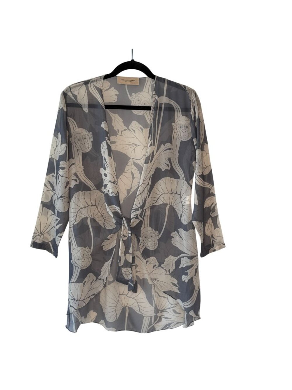 Adriana Degreas Size S Silk Sheer Chinese Monkey Botanical Print Cover Up Shirt